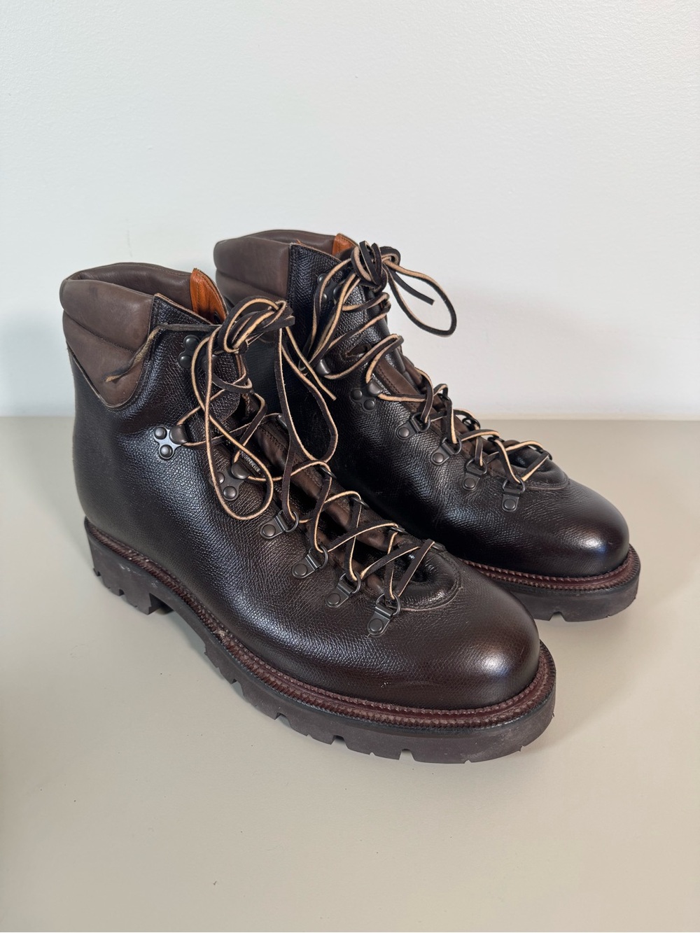 Men's Dark Brown Leather Lace-Up Hiking Boots